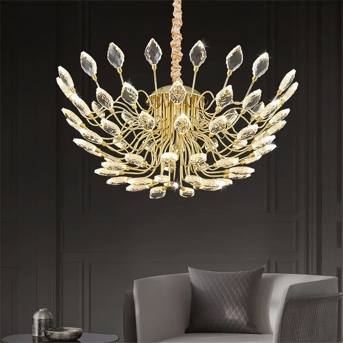 BAMDECOR C3348 Modern Luxury Crystal-leaf Chandelier LED Fashion Creativity Pendant Ceiling Lights(60cm-Gold)