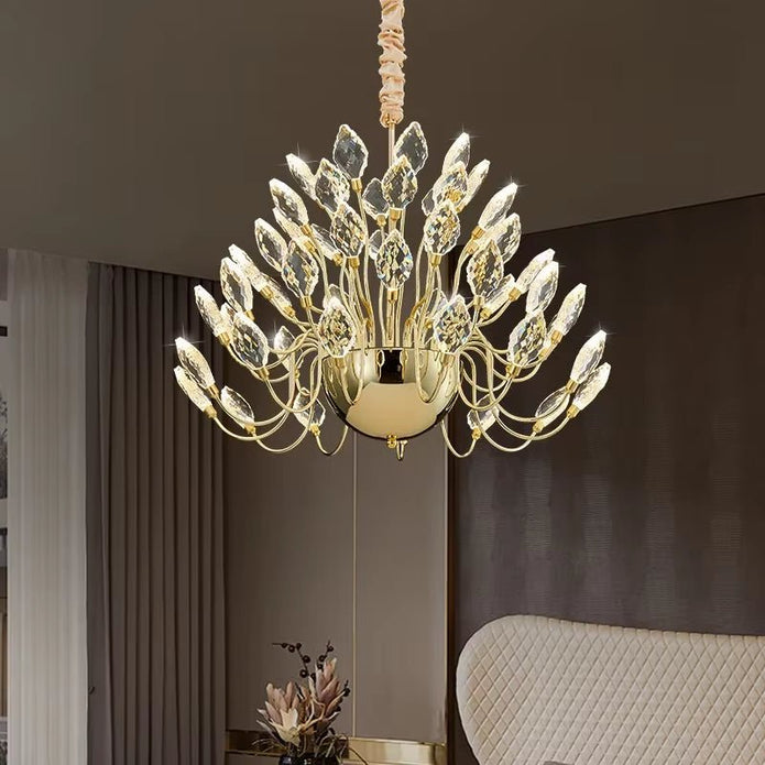 BAMDECOR C3349/1 Modern Luxury Crystal-leaf Chandelier LED Fashion Creativity Pendant Ceiling Lights(60cm-Gold)