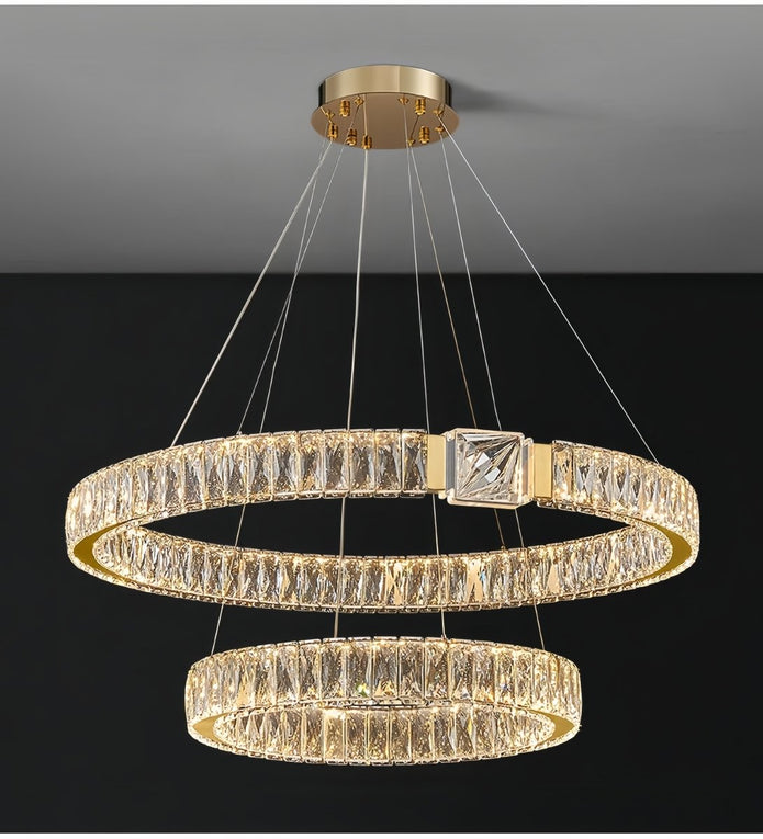 BAMDECOR C3319 Modern Crystal Chandeliers Lighting Fixtures Contemporary Round Chandelier Lighting Fixtures Crystal Pendant Ceiling Lights(Gold-80+60cm)