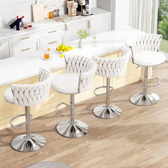 SERENITà Modern Silver Swivel Upholstered Velvet Adjustable Height Counter Stool with Metal Frame White (Set of 2)