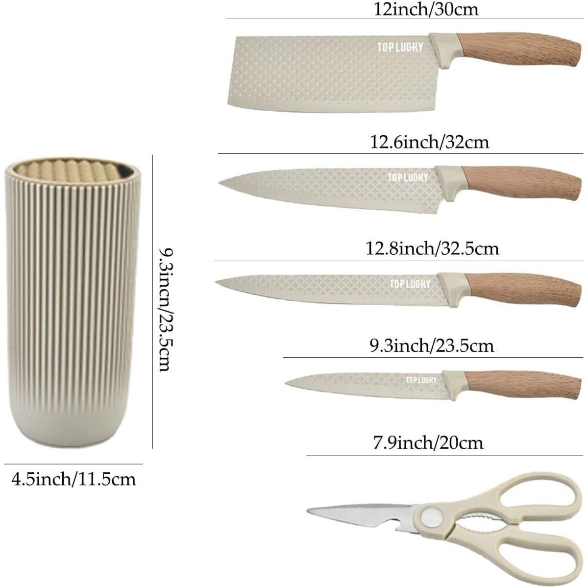 6-Piece Kitchen Knife Set Non-Stick Stainless Steel Blades with Universal Knife Block
