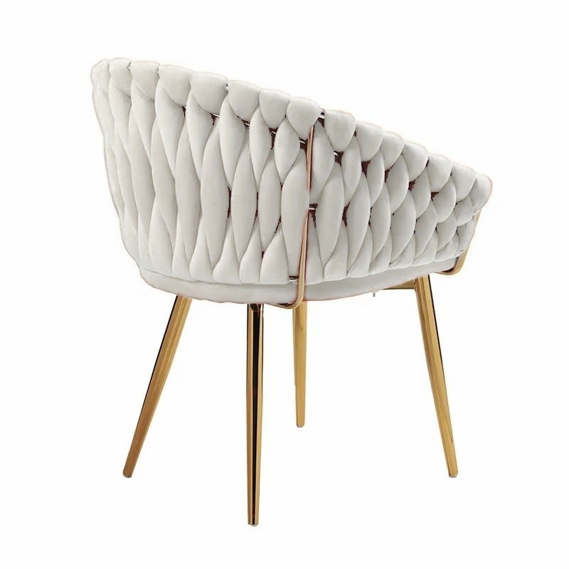 SERENITà Ivory Modern Velvet Dining Chairs, Upholstered Living Room Chair with Woven Back and Golden Metal Legs, Mid-Century Accent Set of 2