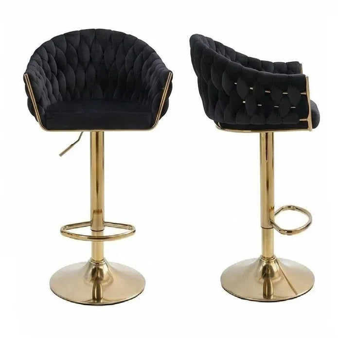 SERENITà GP1863 Modern Velvet Breakfast Bar Stools Swivel Barstools Adjustable Counter Stools with Backrest (Gold-Black)
