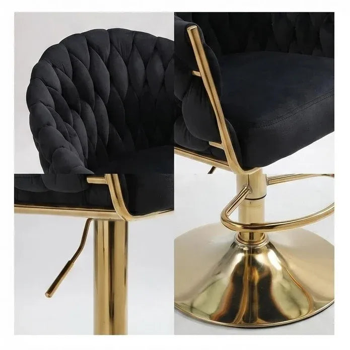 SERENITà GP1863 Modern Velvet Breakfast Bar Stools Swivel Barstools Adjustable Counter Stools with Backrest (Gold-Black)