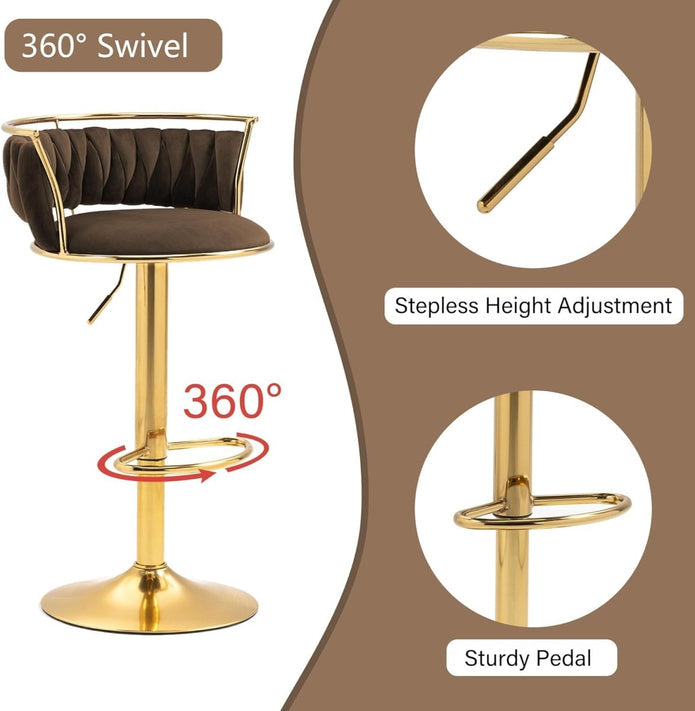SERENITà Golden Swivel Upholstered Velvet Adjustable Height Counter Stool with Metal Frame Coffee (Set of 2)
