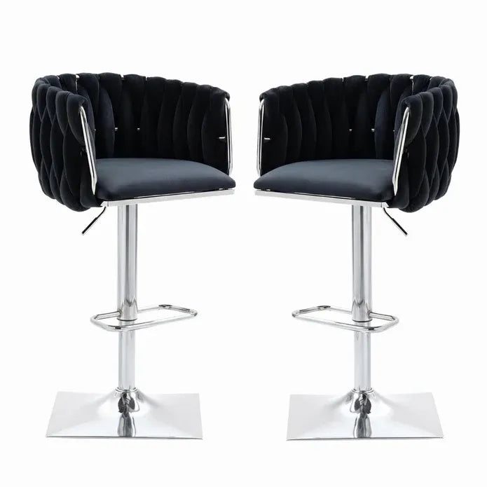 SERENITà Modern Velvet Breakfast Bar Stools Swivel Barstools Adjustable Counter Stools with Backrest (Silver-Black)