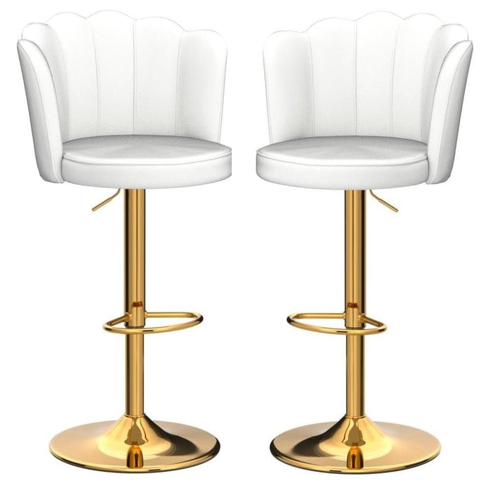 SERENITà Swivel Bar Stools Bar Height Set of 2 Adjustable Upholstered Counter Barstool Velvet Bar Chairs with Back/Gold Base for Kitchen Island/Bar/Cafe-White