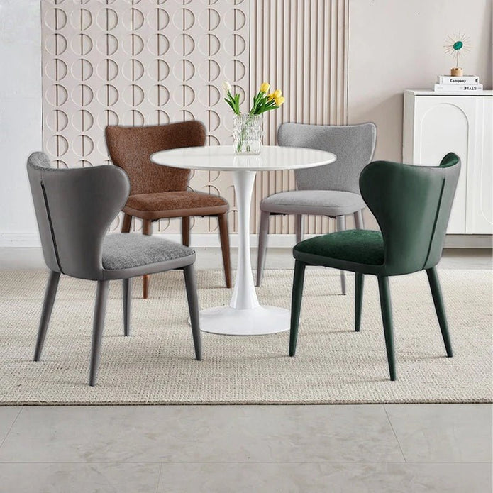 VELLUTO Modern Kitchen Dining Room Chairs Faux Leather Flannel Accent Chairs Metal Vanity Lounge Chair with Back for Living Room Set of 2