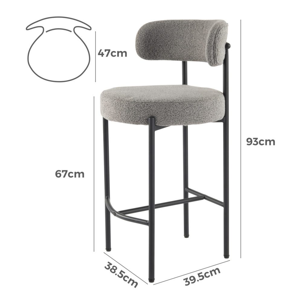 Contemporary Grey Boucle Elsa Low Bar Stools