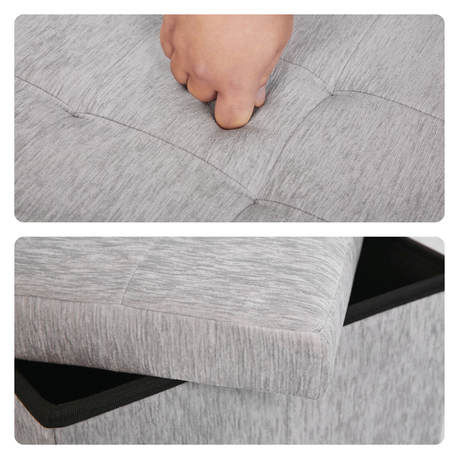 Foldable Storage Ottoman - Flip Lid Side Table Toy Blanket Organiser Seat KIRA GREY