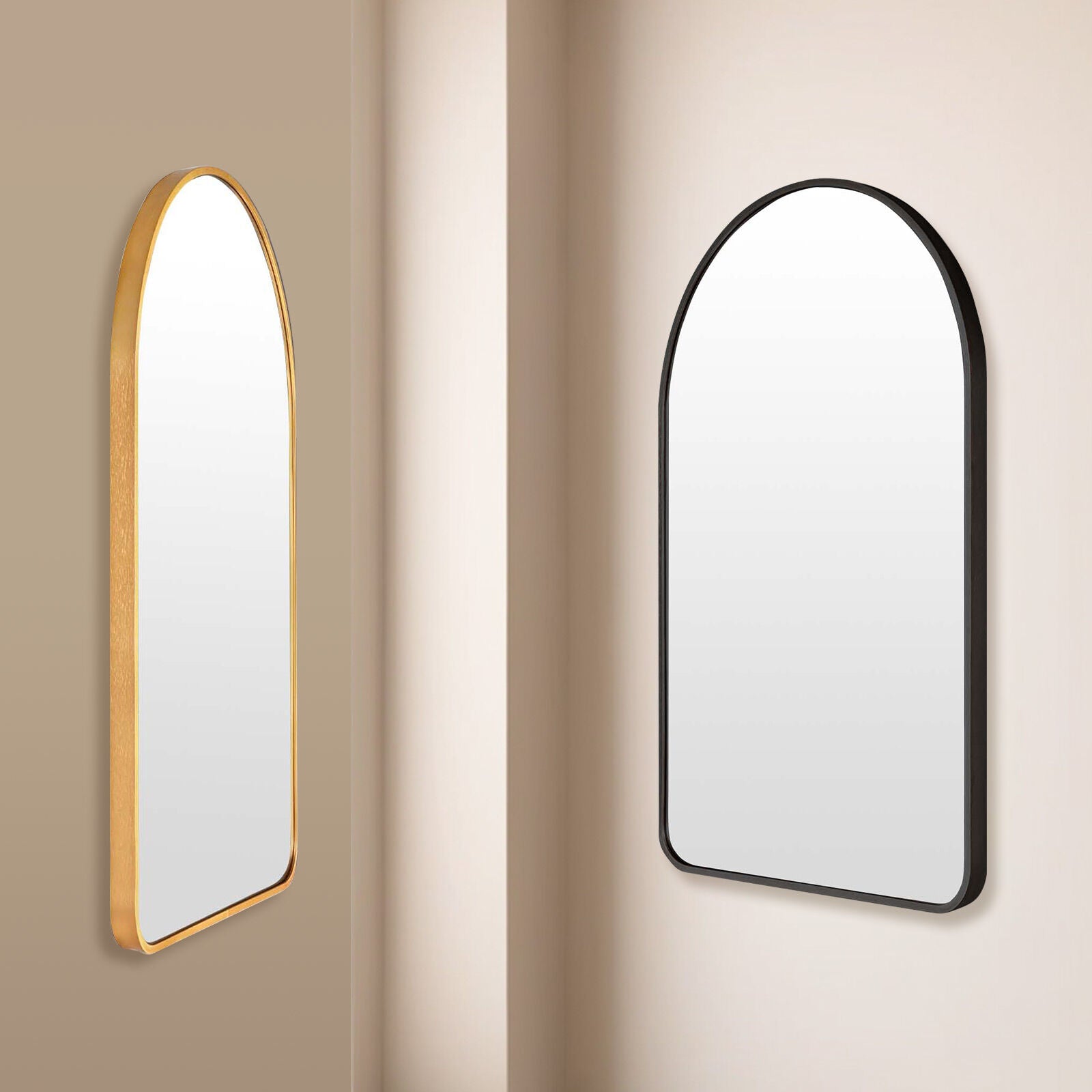 2 Set Wall Arch Mirror Arc Aluminum Frame Bathroom 50x80cm BLACK