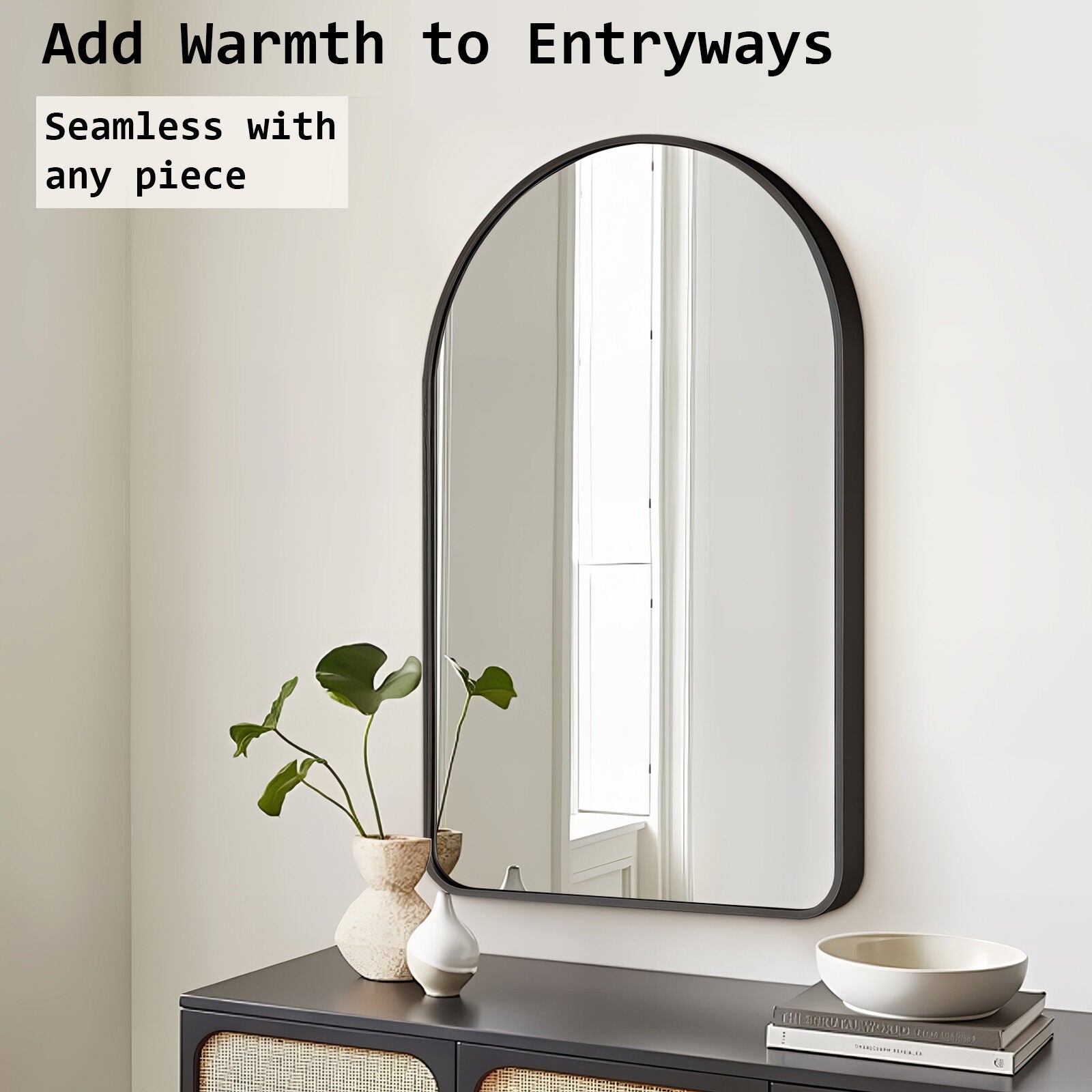 2 Set Wall Arch Mirror Arc Aluminum Frame Bathroom 50x80cm BLACK
