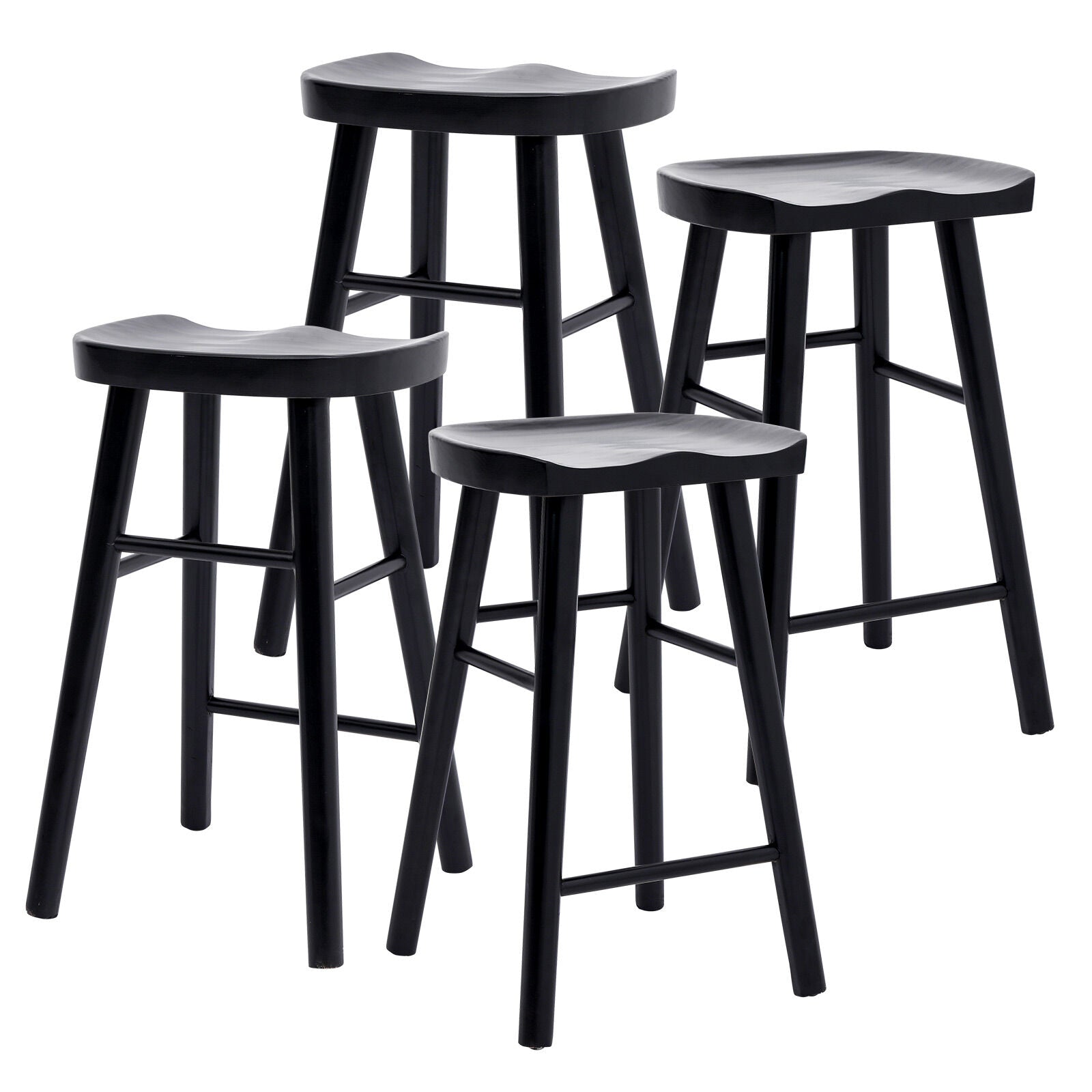 4X Wooden Bar Stool Dining Chair Pine Wood FRIDA 65cm BLACK