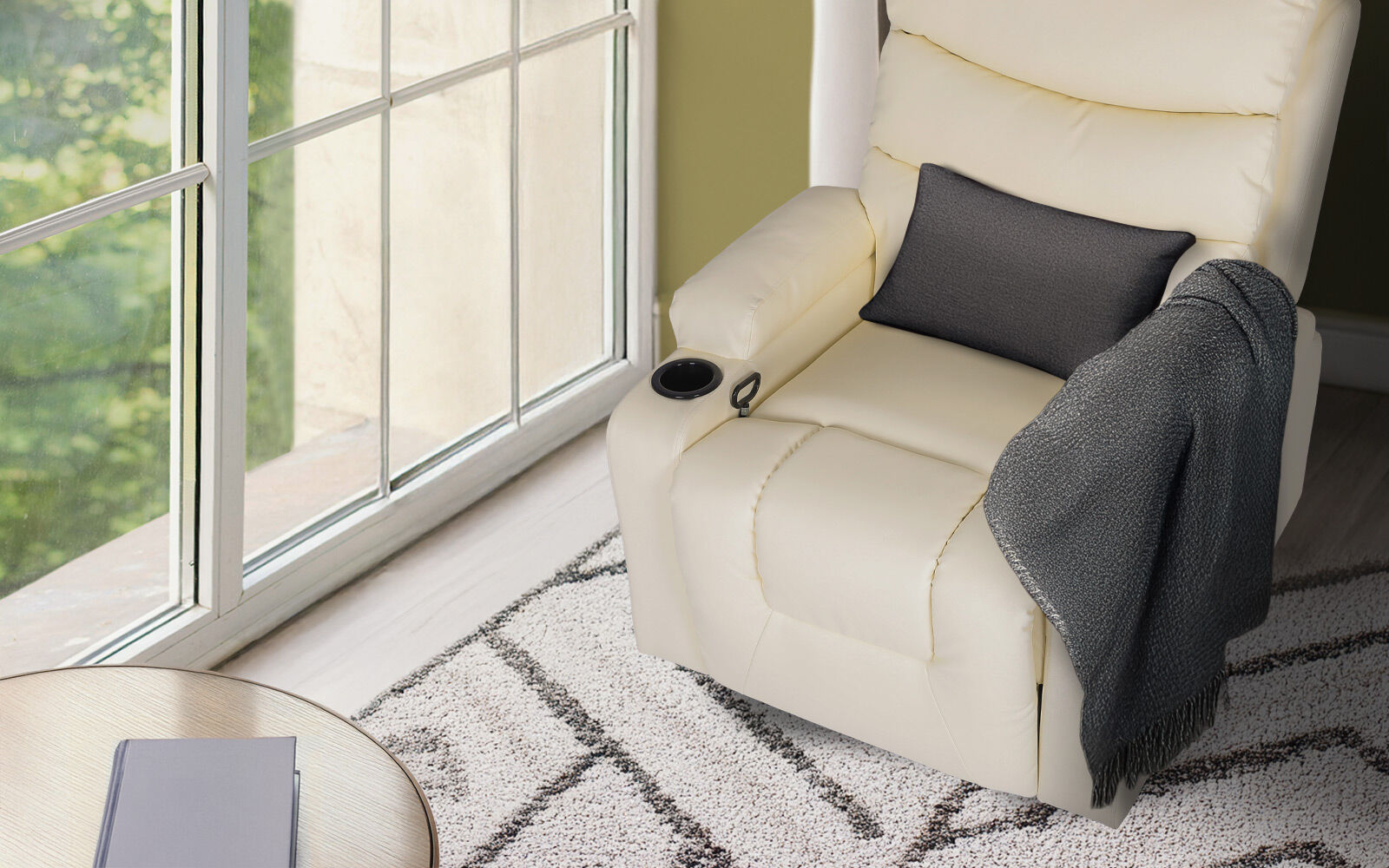 8-Point Electric Massage Recliner Chair - PU Leather Lounge Sofa Armchair CELINA CREAM