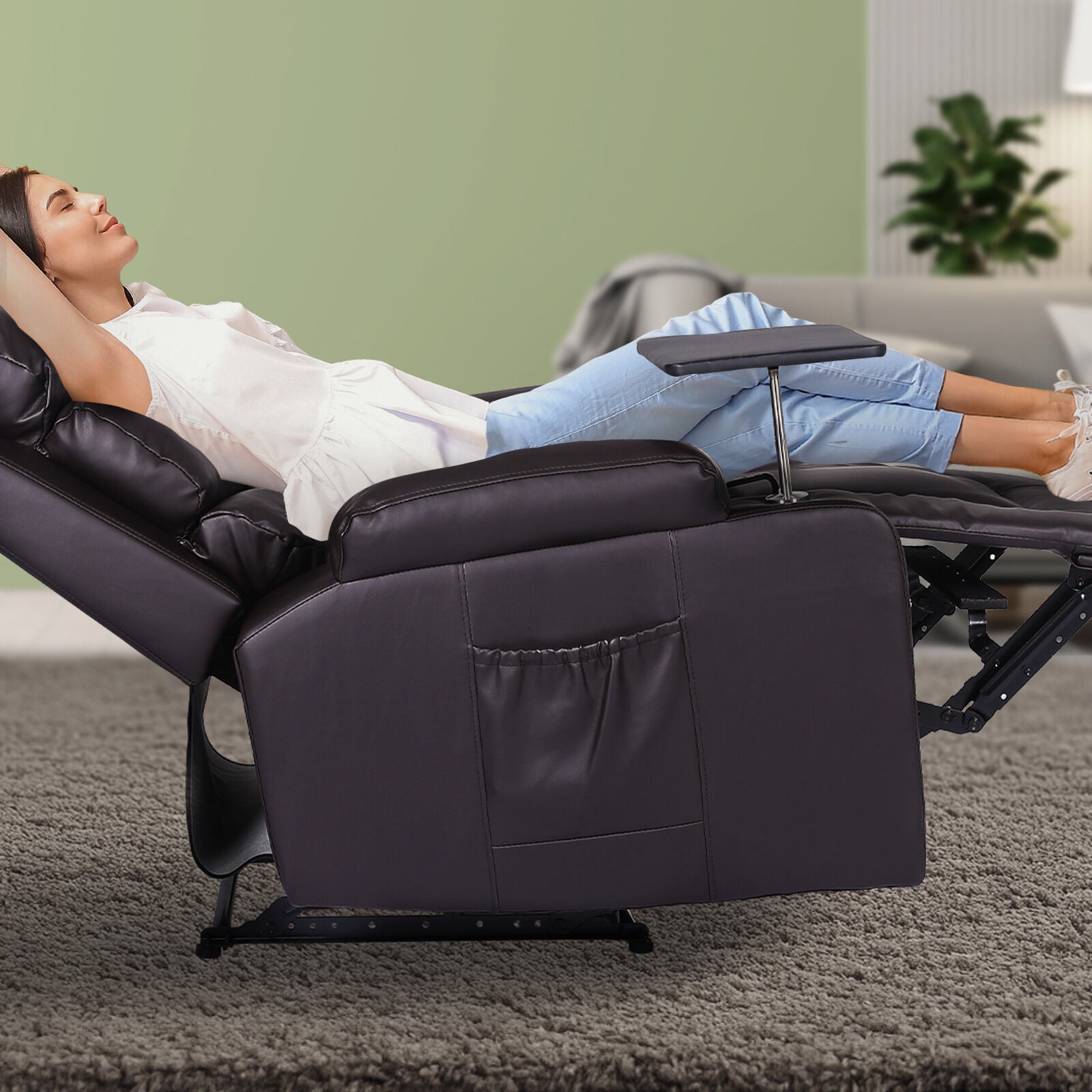 8-Point Electric Massage Recliner Chair - PU Leather Electric Lounge Sofa Armchair HARLOW BROWN