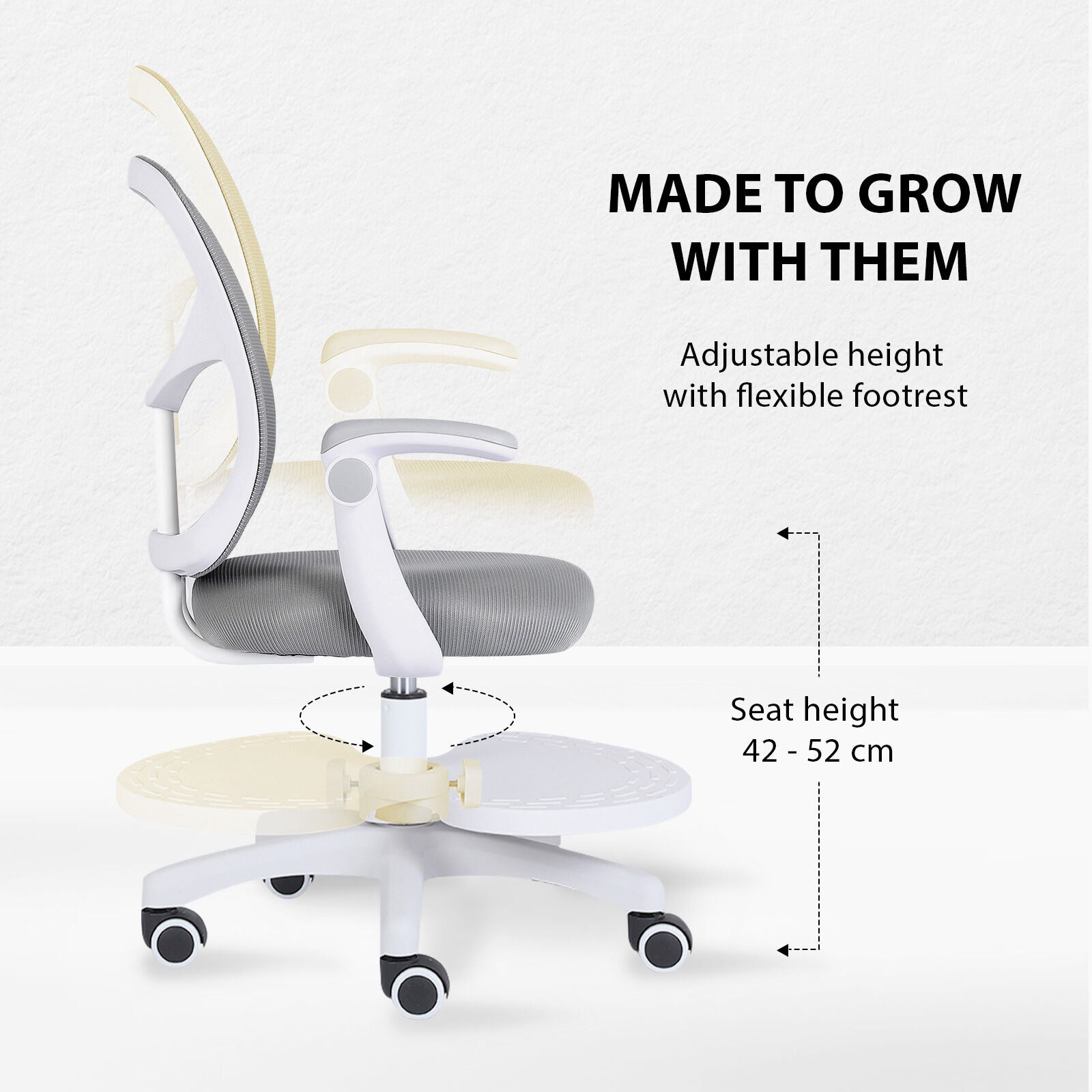 Kids Desk Chair - Children Office Study Seat with Footrest NOVA - Grey