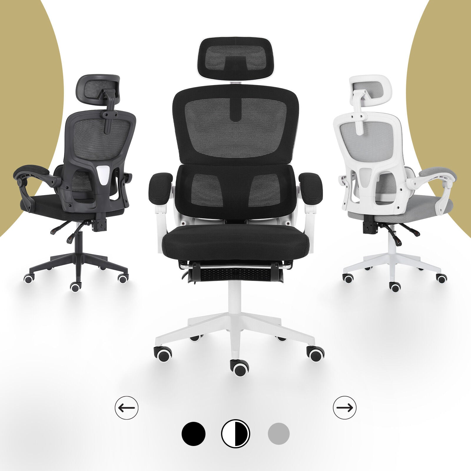 Ergonomic Reclining Office Chair - Footrest, Lumbar Support, Adjustable Headrest VELTRA - BLACK