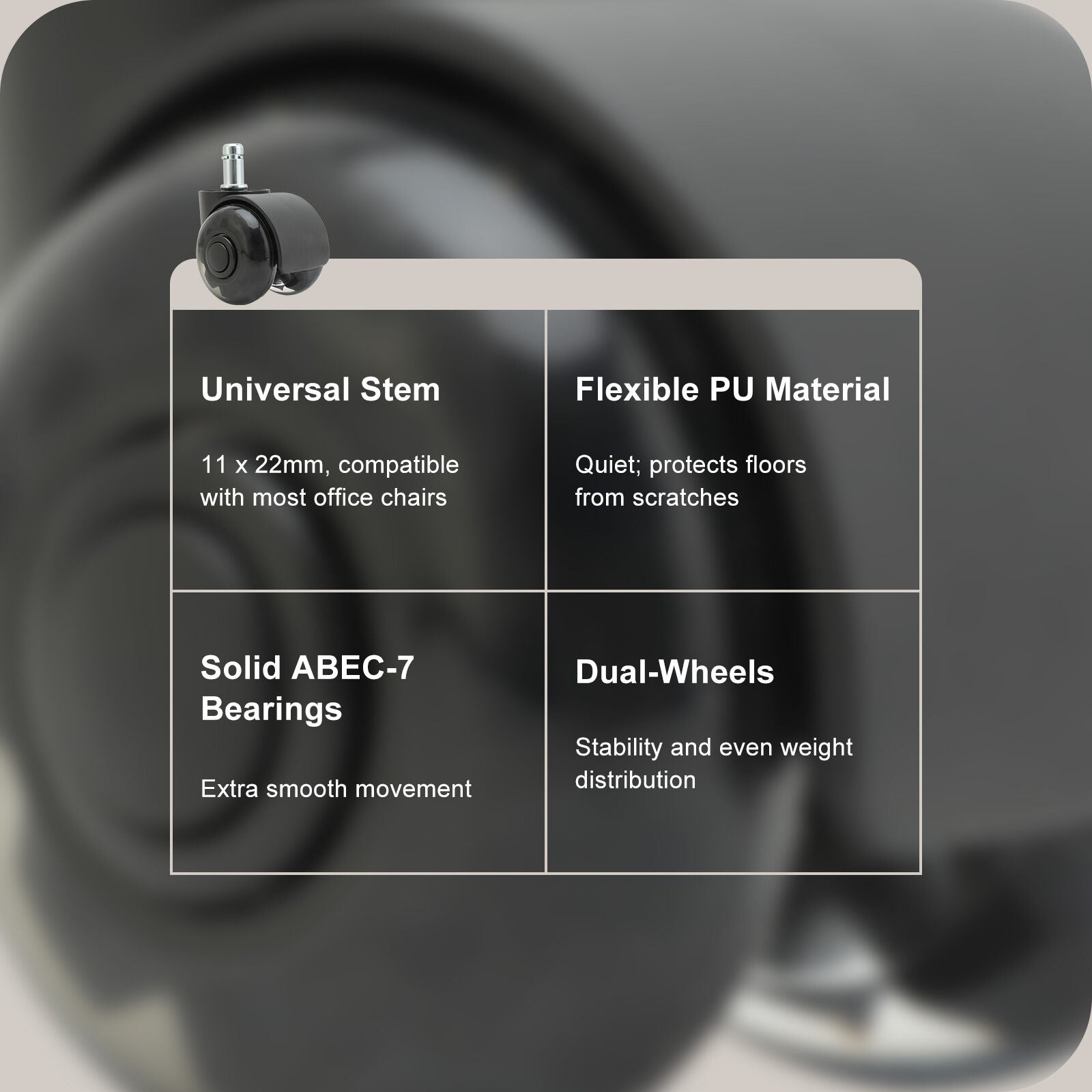 5X 2'' Twin Wheel Office Chair Casters - Slient Smooth, 11x22mm Stem