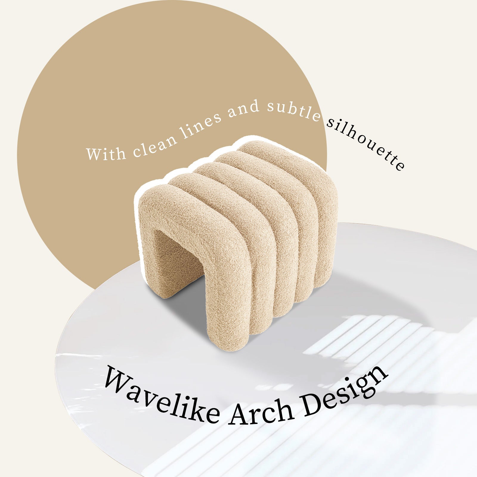 2X Ridge Arch Ottoman Stool Teddy Fleece Fabric Foot Rest 45cm BEIGE