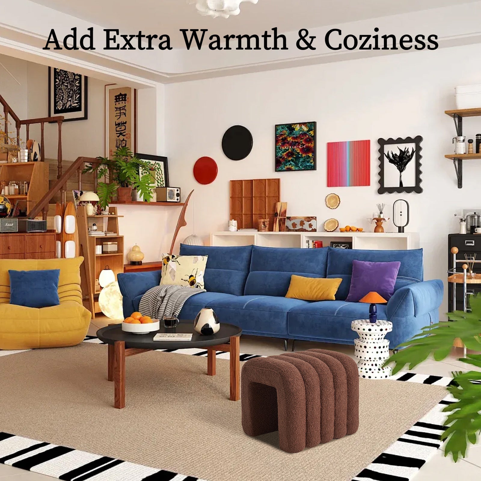 Ridge Arch Ottoman Stool Teddy Fleece Fabric Foot Rest 45cm BROWN