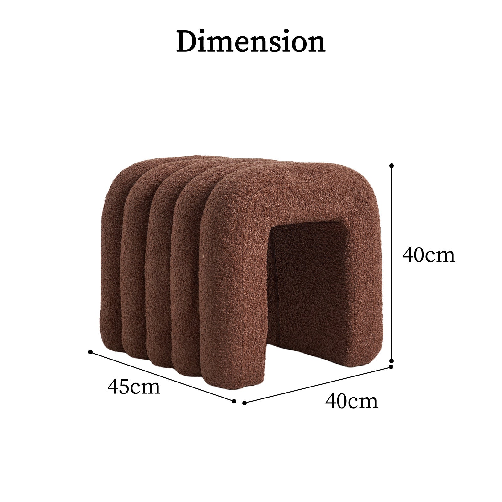 Ridge Arch Ottoman Stool Teddy Fleece Fabric Foot Rest 45cm BROWN