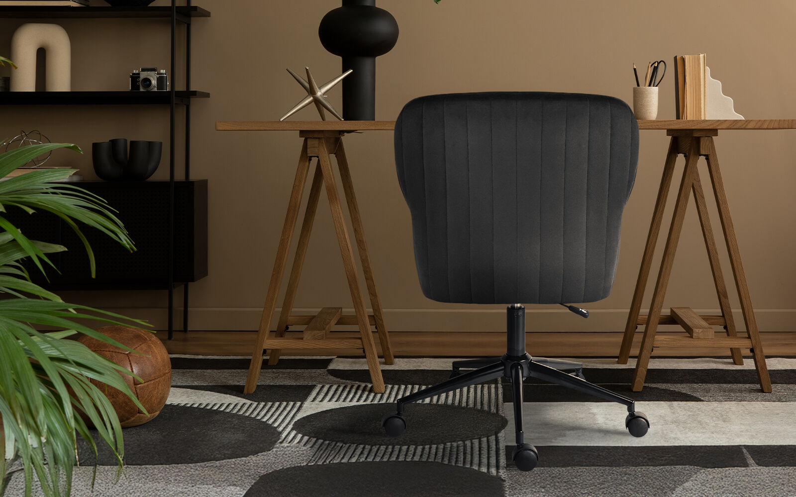 Desk Armchair - Home Office Swivel Chair Adjustable Height Seat PLUME BLACK