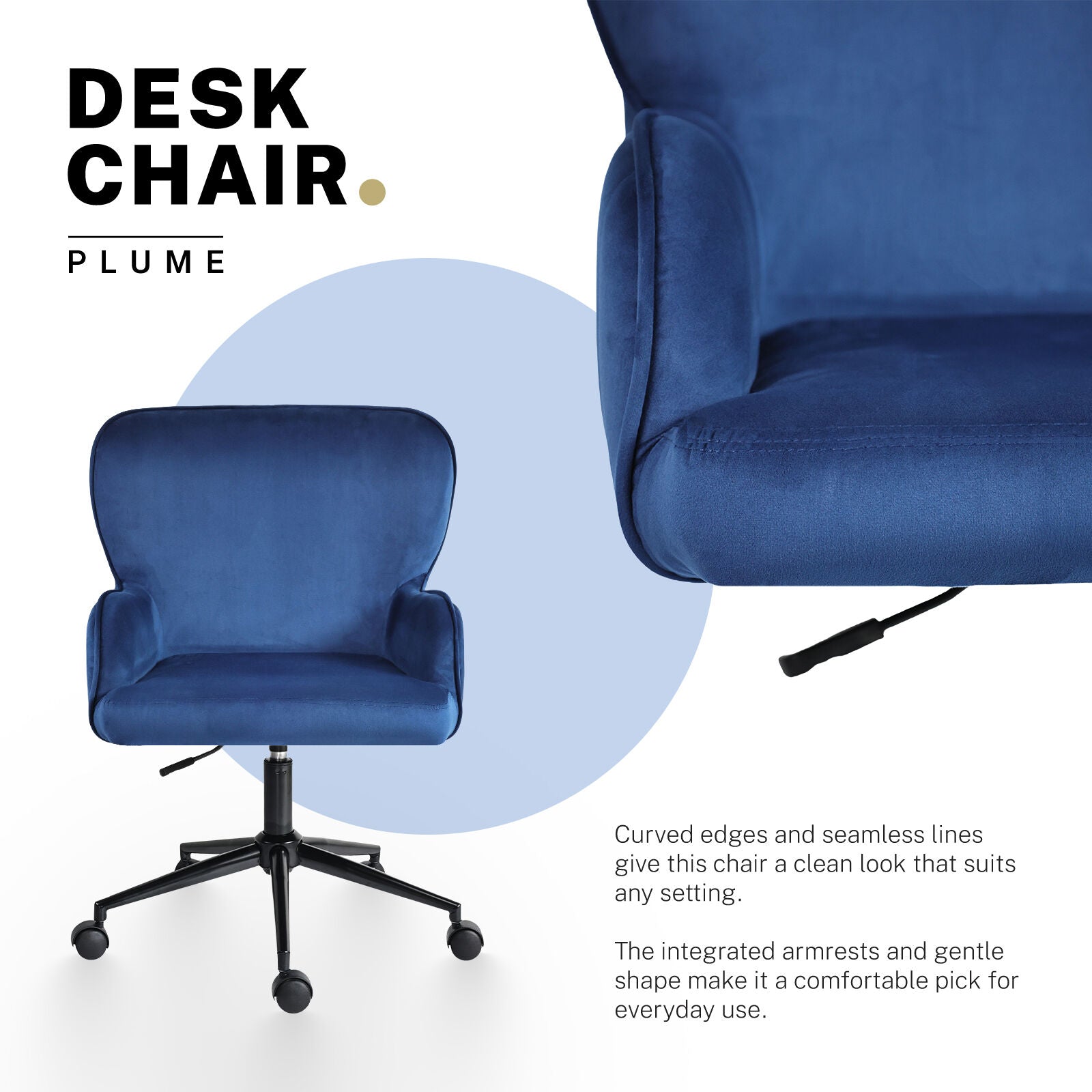 Desk Armchair - Home Office Swivel Chair Adjustable Height Seat PLUME BLUE