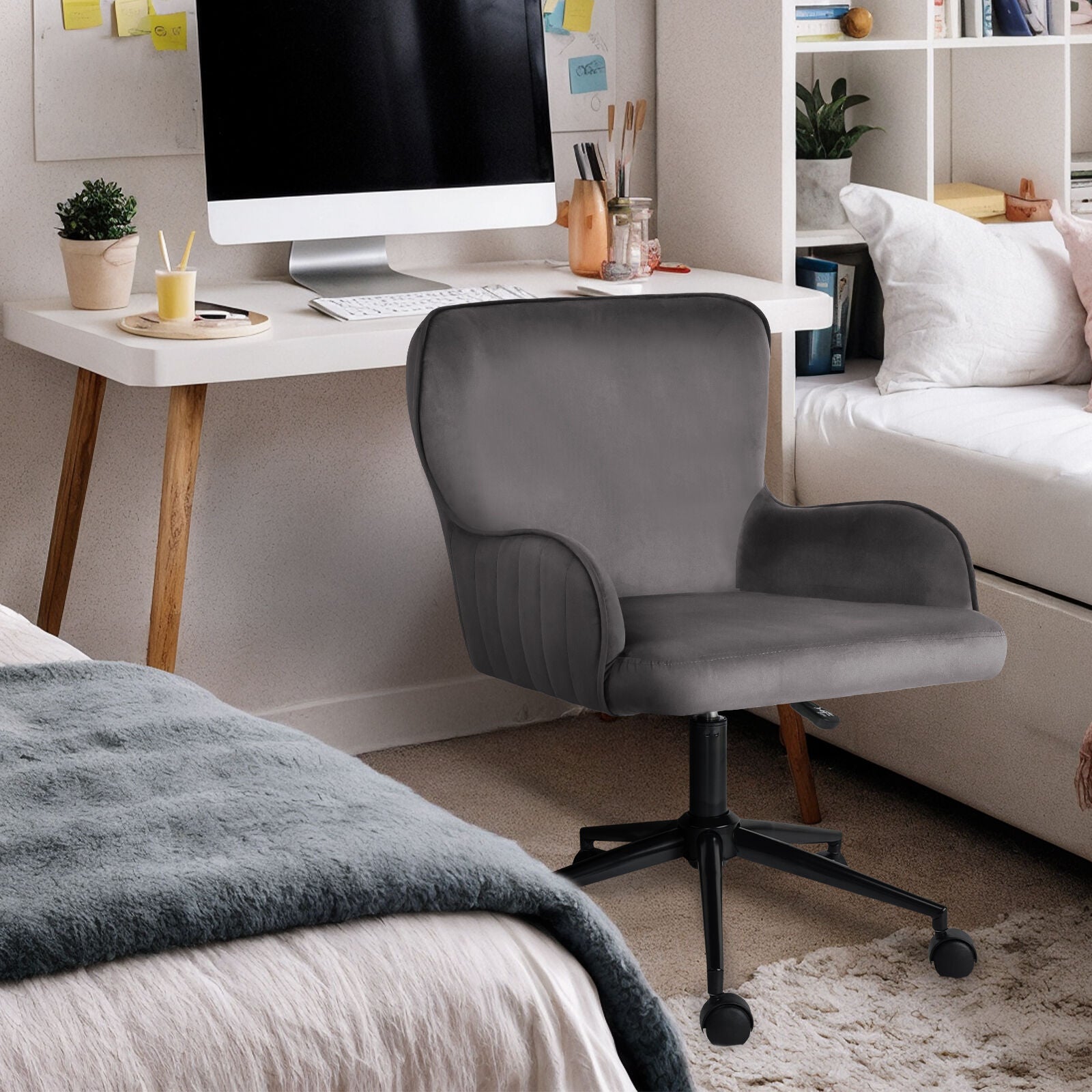 Desk Armchair - Home Office Swivel Chair Adjustable Height Seat PLUME GREY
