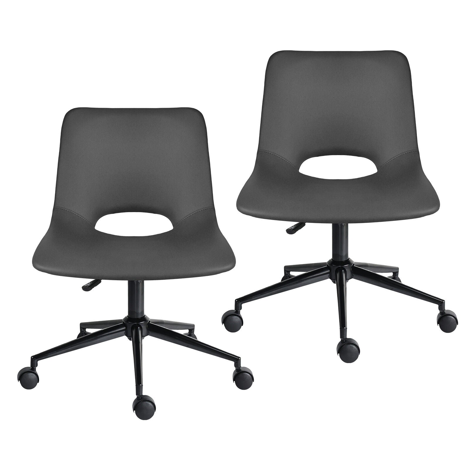 2 Set Office Desk Chair - PU Leather Home Swivel Chair Cut-Out Seat HALO GREY