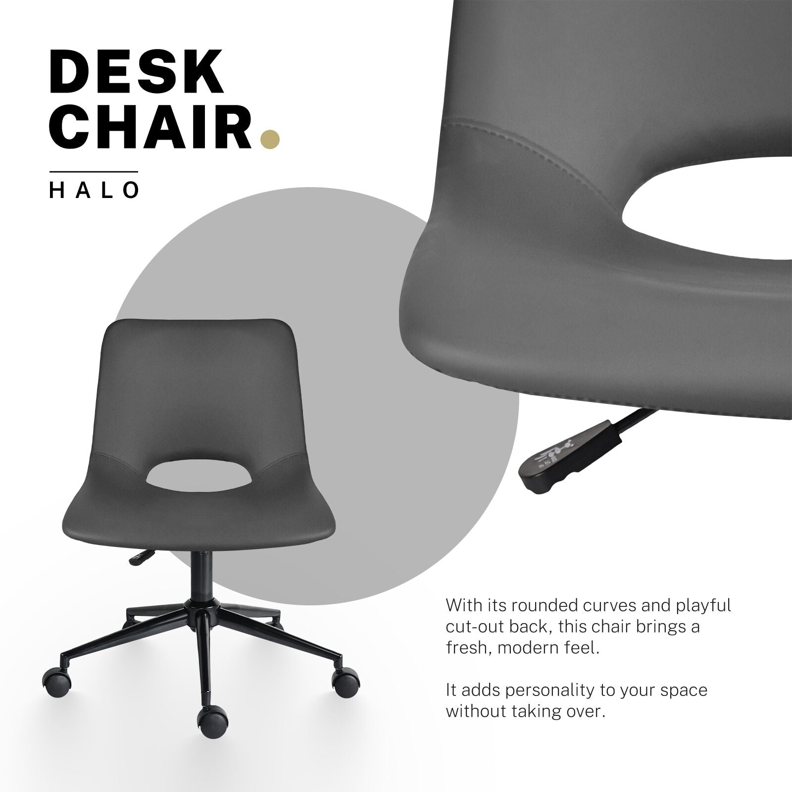 2 Set Office Desk Chair - PU Leather Home Swivel Chair Cut-Out Seat HALO GREY