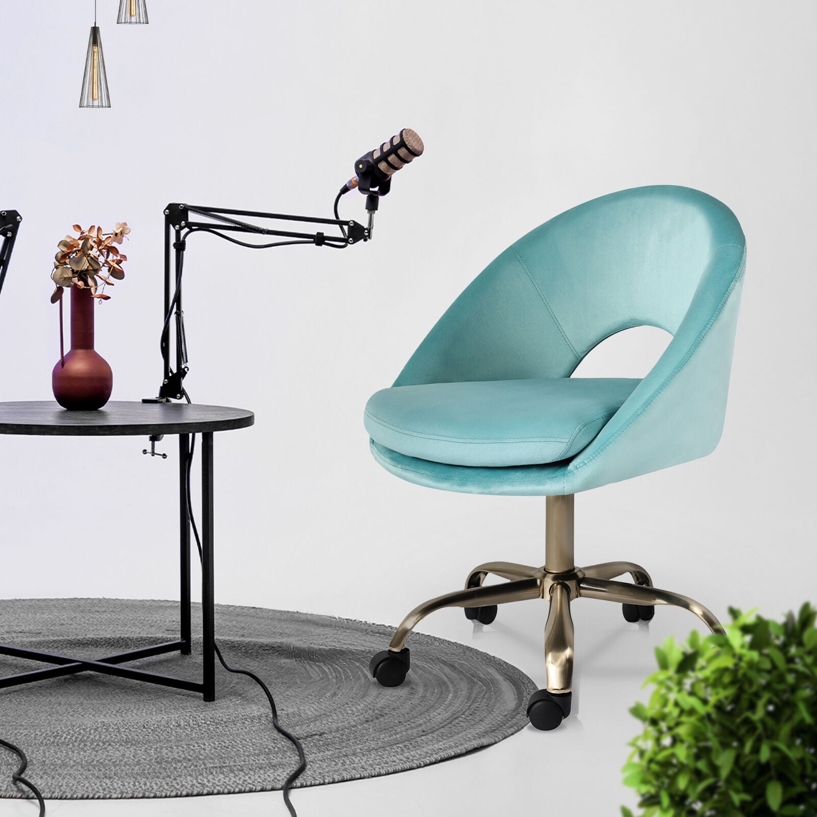 Office Desk Chair - Velvet Home Office Swivel Computer Seat COVE BLUE