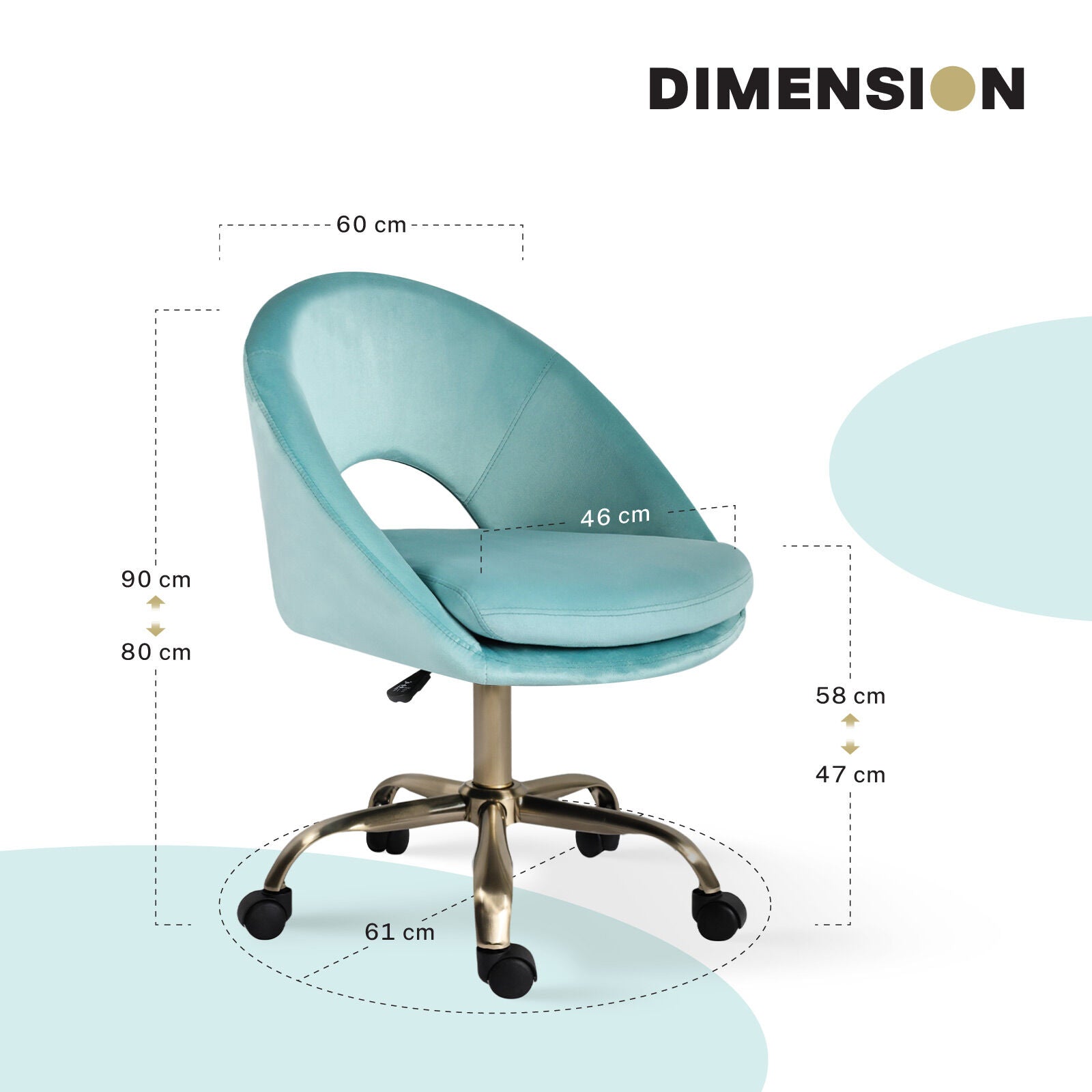 Office Desk Chair - Velvet Home Office Swivel Computer Seat COVE BLUE