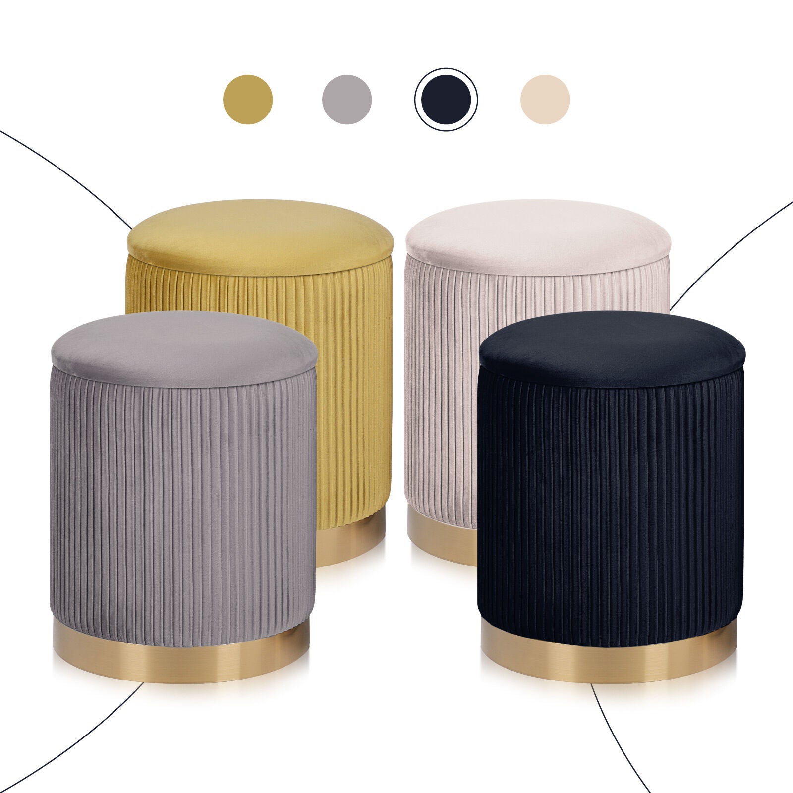 2X Side Table Storage Ottoman - Velvet Stool MIRA Black