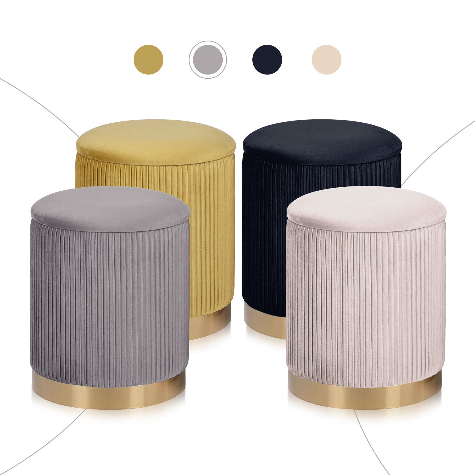 2X Side Table Storage Ottoman - Velvet Stool MIRA Grey
