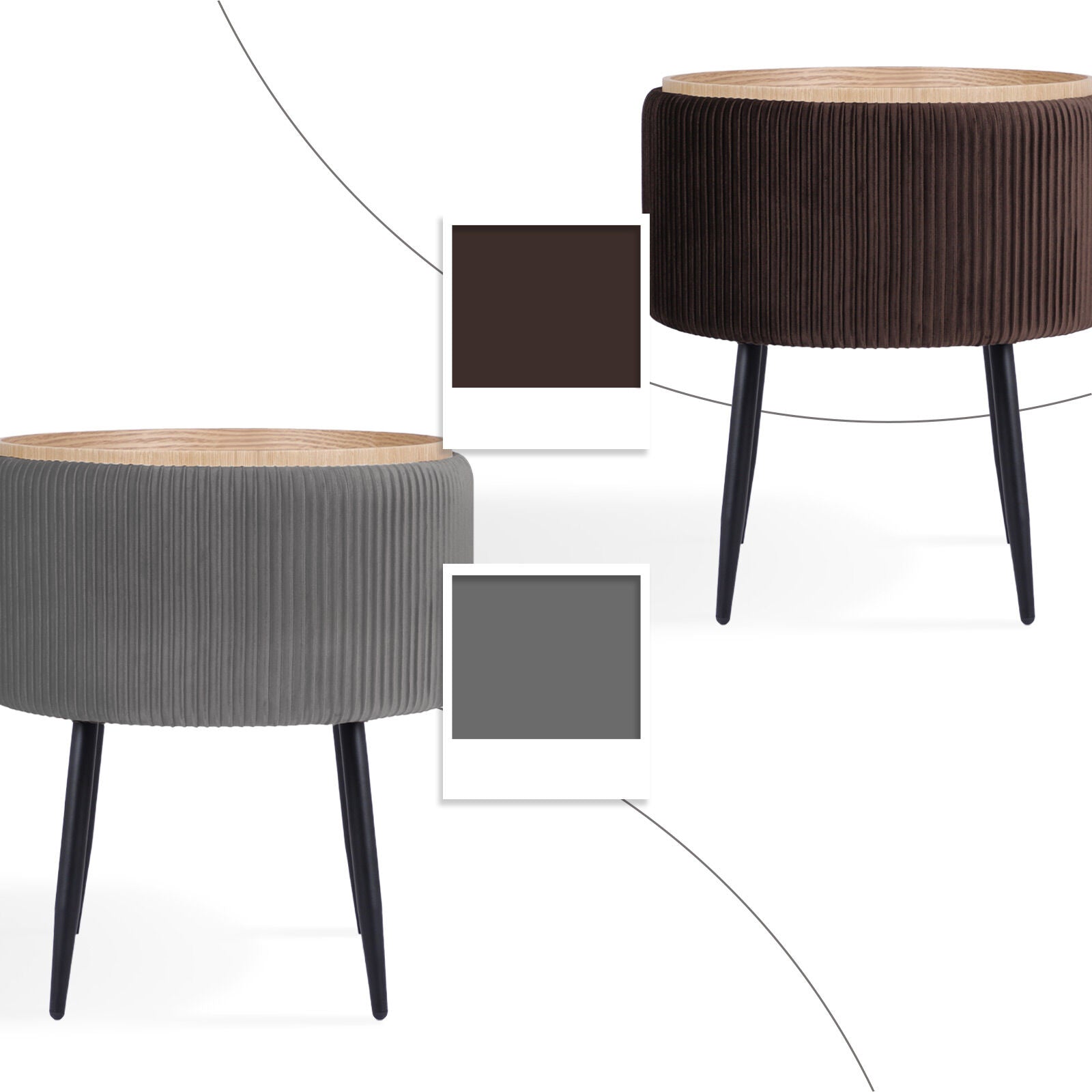 Side Table Storage Ottoman - Velvet Padded Stool Vanity Footstool CLEO GREY