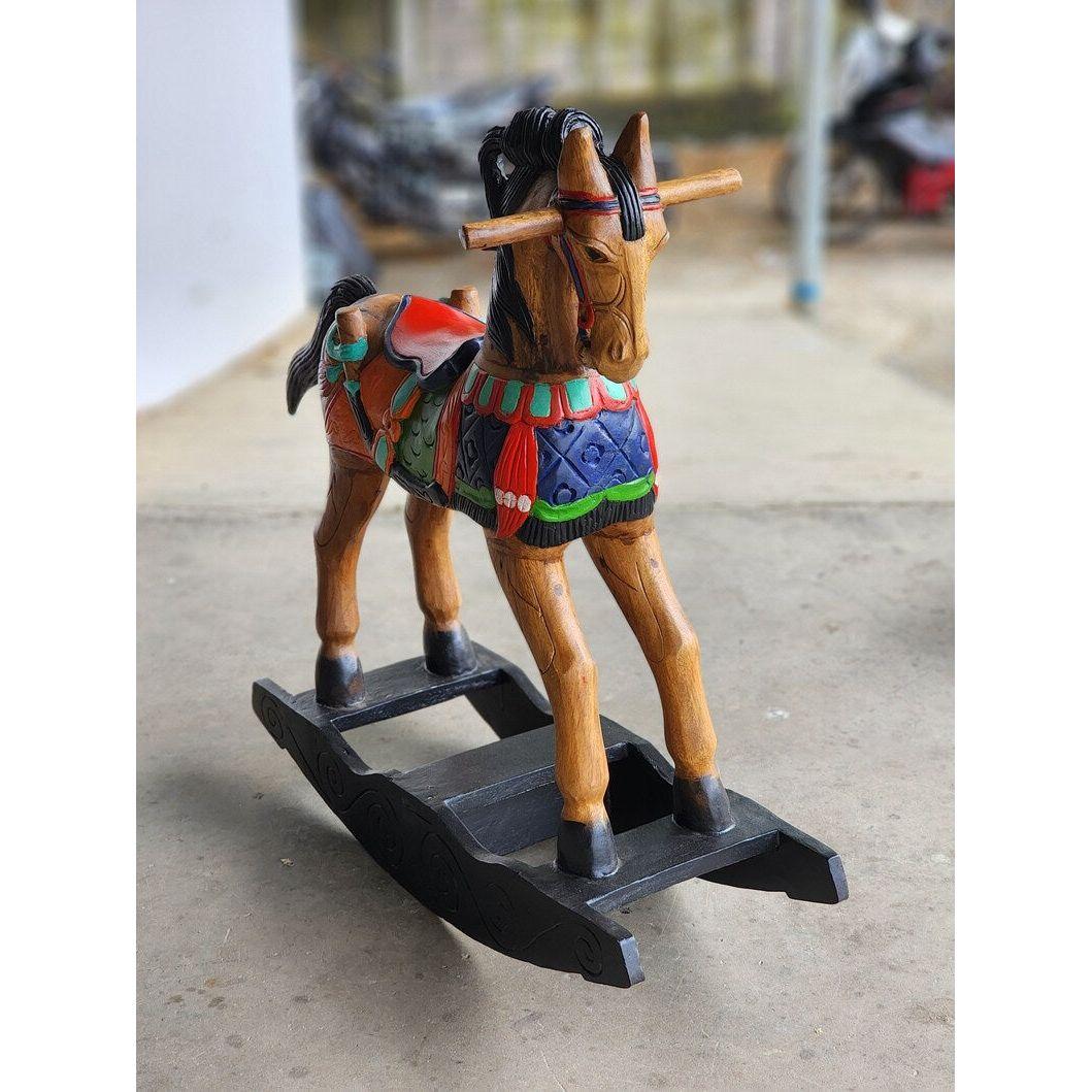 Rocking horse handmade solid wood-beautiful hand painted detail-very unique