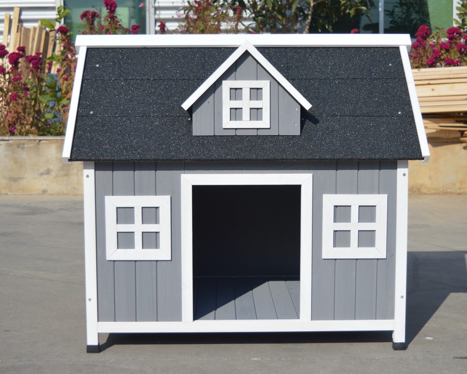 YES4PETS Grey Large Timber Pet Dog Puppy Wooden Cabin Kennel Timber House