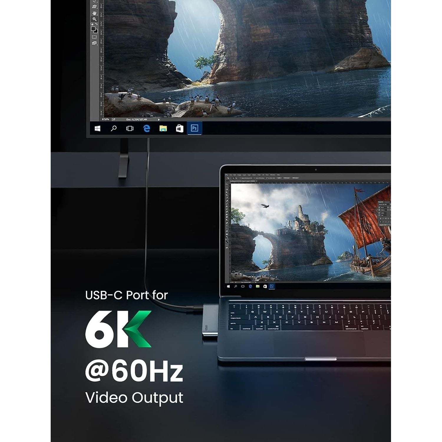 UGREEN 60560 USB-C Hub for MacBook Aluminum Type-C Adapter with 3 USB 3.0 100W