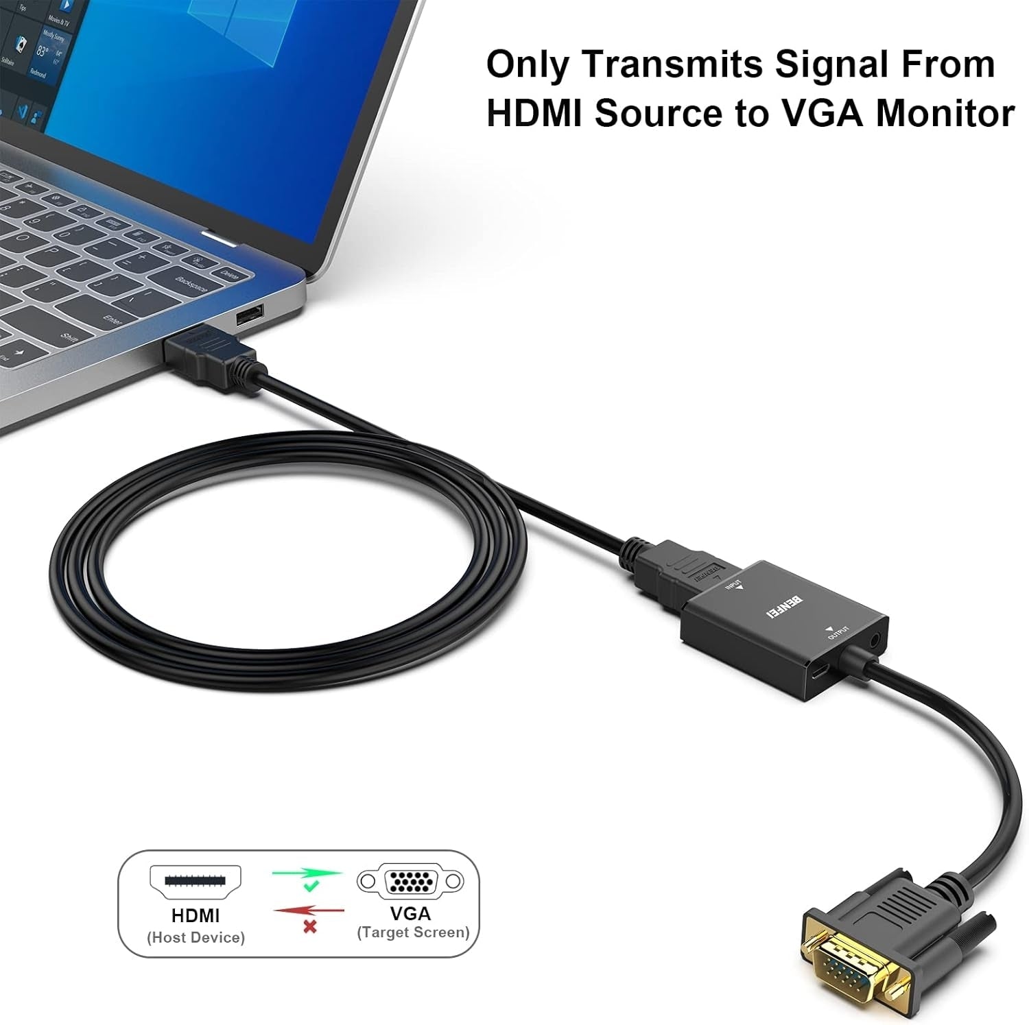 BENFEI HDMI to VGA, Uni-Directional HDMI Computer to VGA Monitor Adapter (Female to Male) with 3.5mm Audio Jack