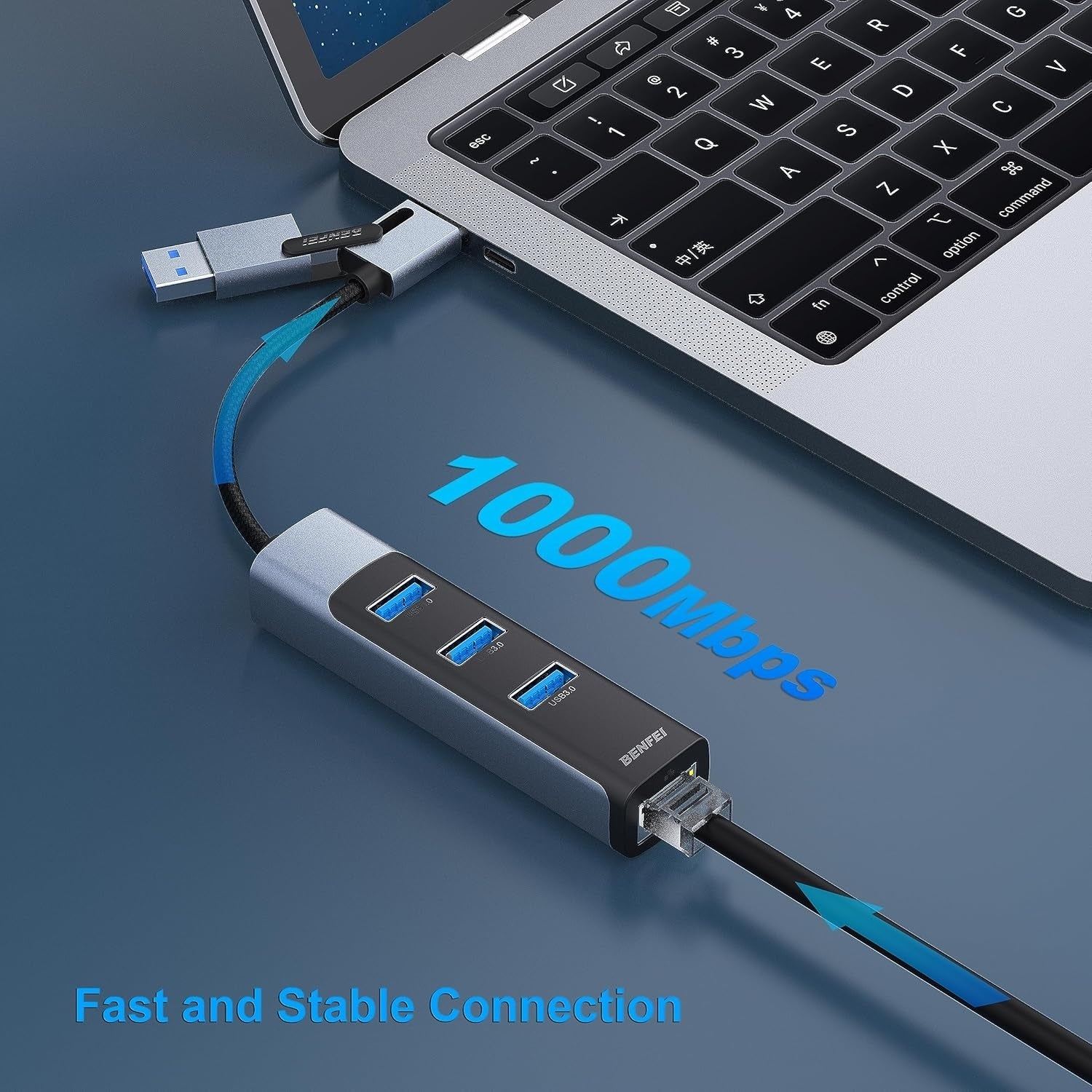 BENFEI 350GY 2-in-1 USB-C+USB 3.0 to RJ45 Gigabit Ethernet Port + 3-Port USB 3.0 HUB