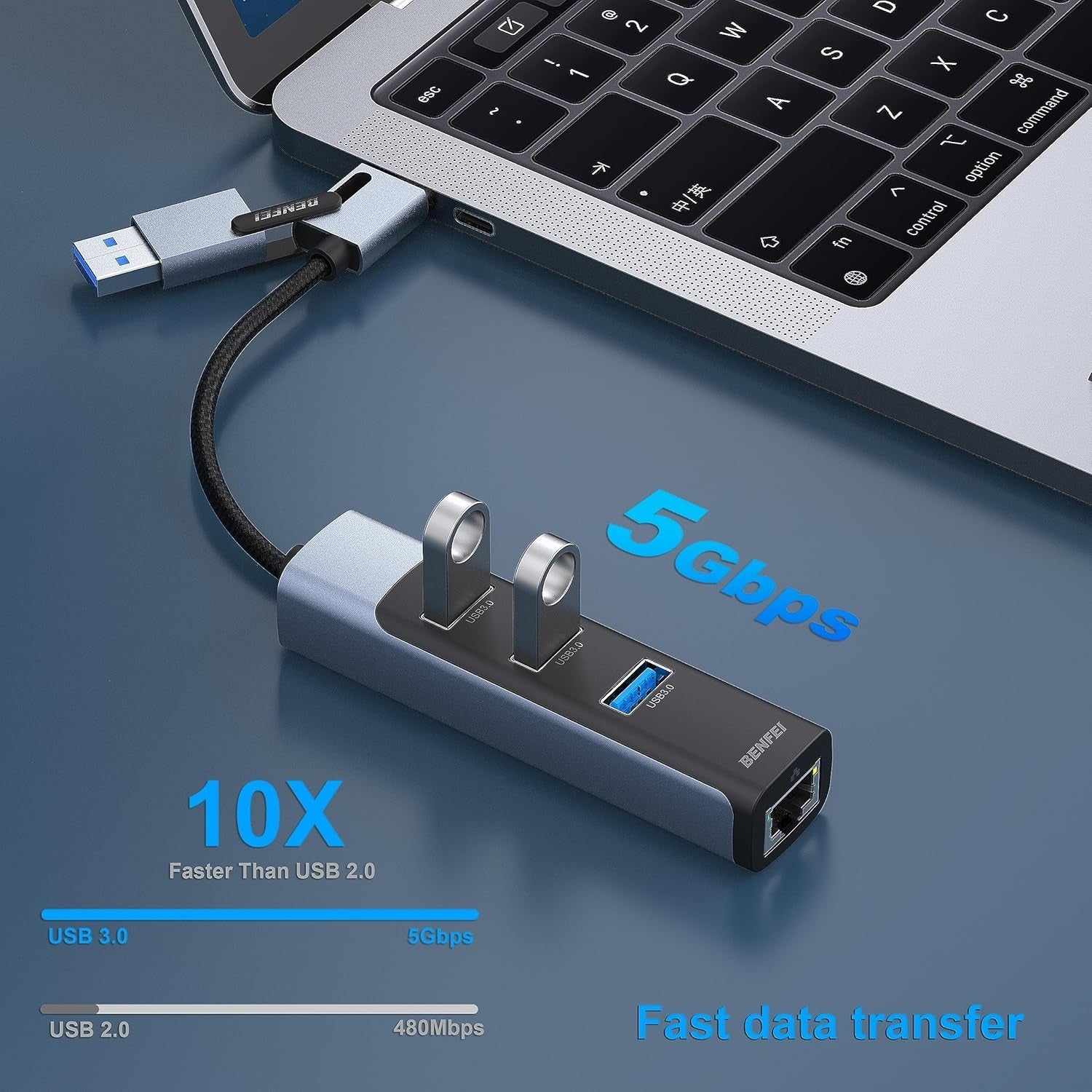 BENFEI 350GY 2-in-1 USB-C+USB 3.0 to RJ45 Gigabit Ethernet Port + 3-Port USB 3.0 HUB