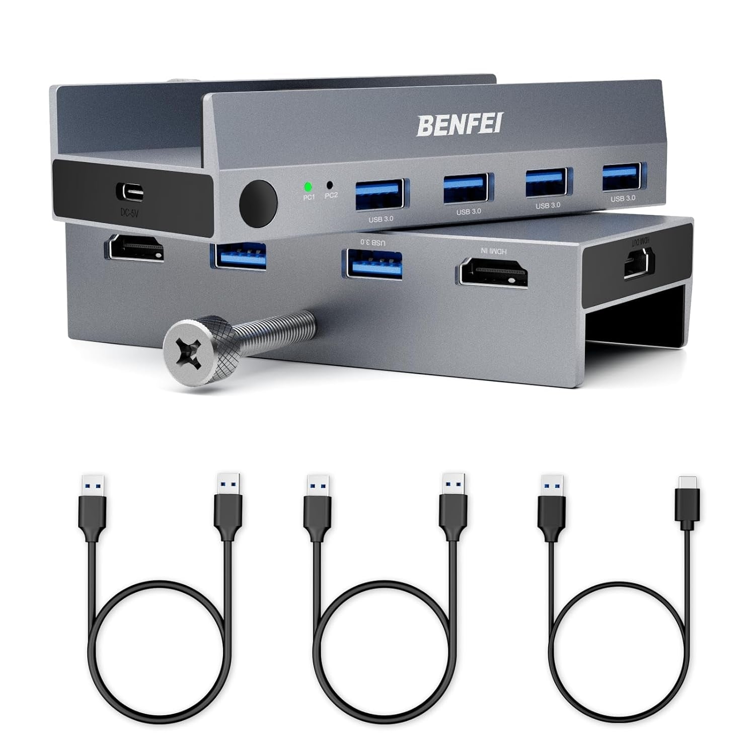 BENFEI 000355GY USB 3.0 HDMI KVM Switch(8K@60Hz) with 4 USB 3.0 Ports for 2 Computers Sharing Monitor Keyboard Mouse