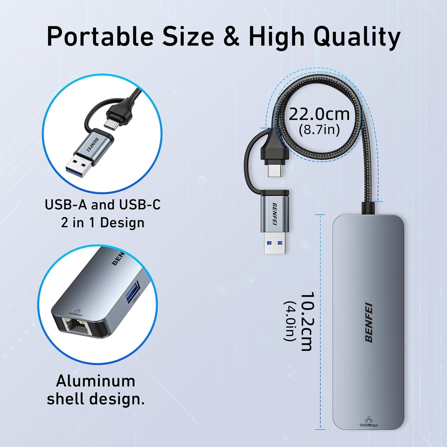 BENFEI 000386GY USB-C + USB 3.0 to Gigabit RJ45 + 3 Port USB 3.0 Hub Compatible with Mac
