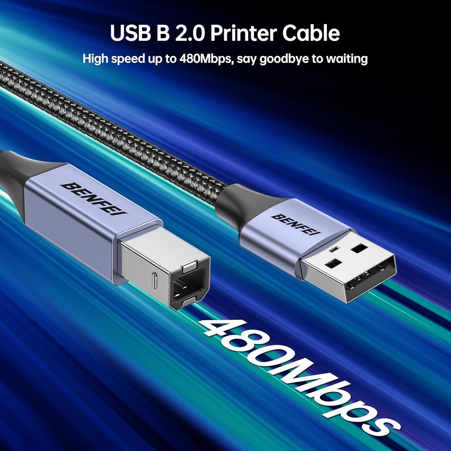 BENFEI 000406GY-2M USB Printer Cable, 6.6 FT/2 Meter USB A to USB B Cable
