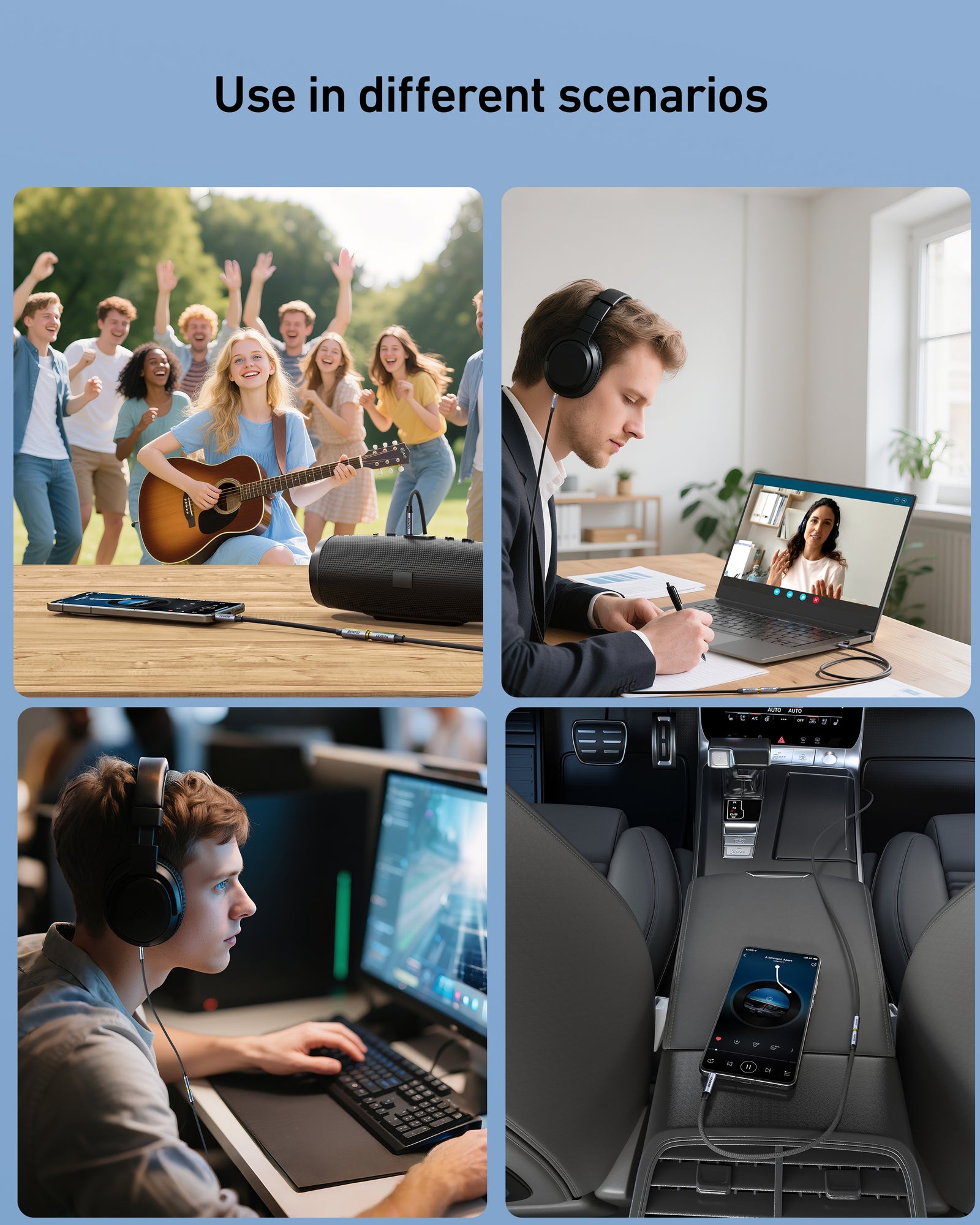 BENFEI 421GY 10M 3.5mm Male to Female AUX Extension Cable, TRRS 4-Pole Stereo Audio Jack Cord for Headphones, Microphone, Smartphones, PC, Laptop, Speakers