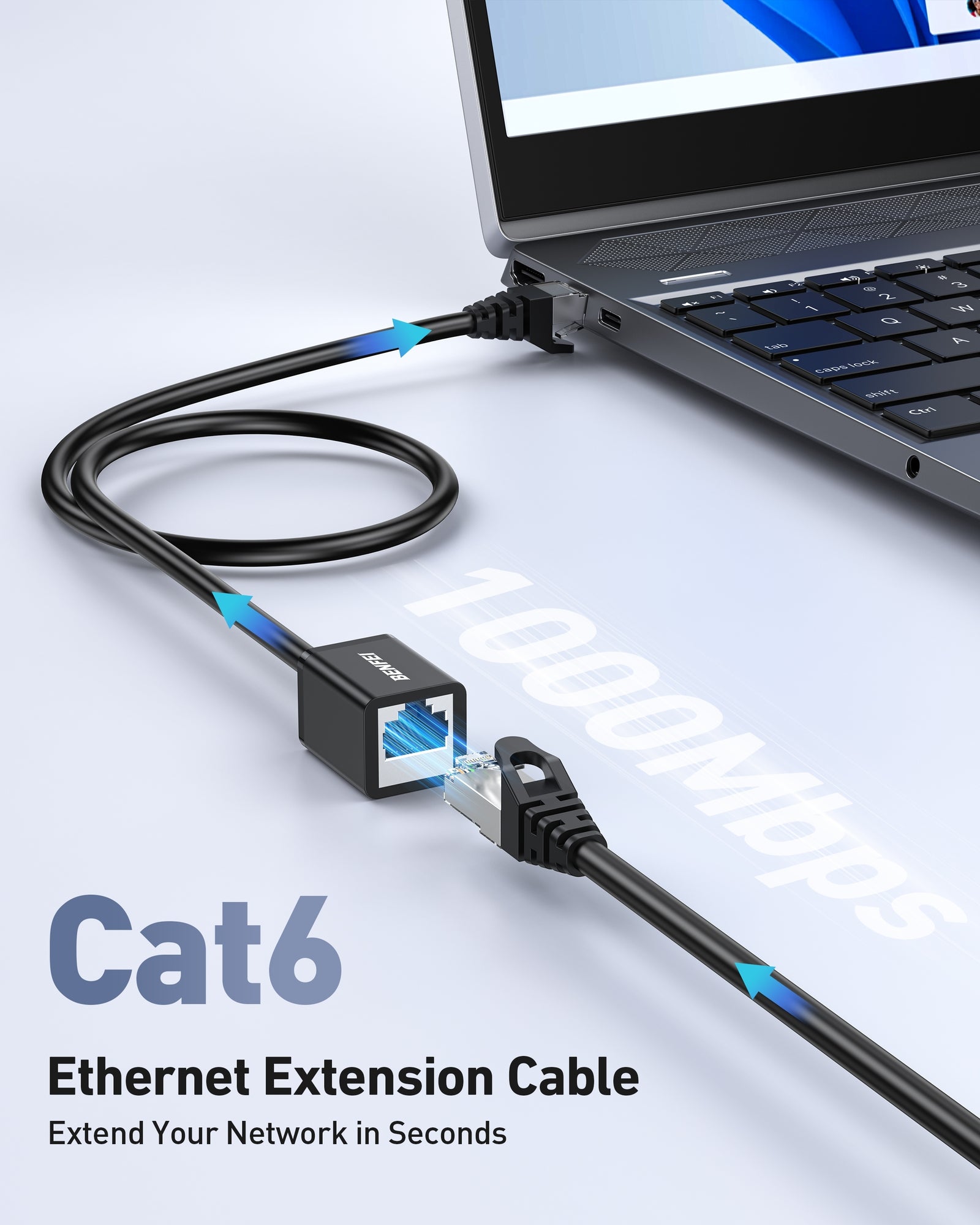 BENFEI 435BK-3M RJ45 Extension Male/Female Patch cords Cat6 1000Mbps 3M