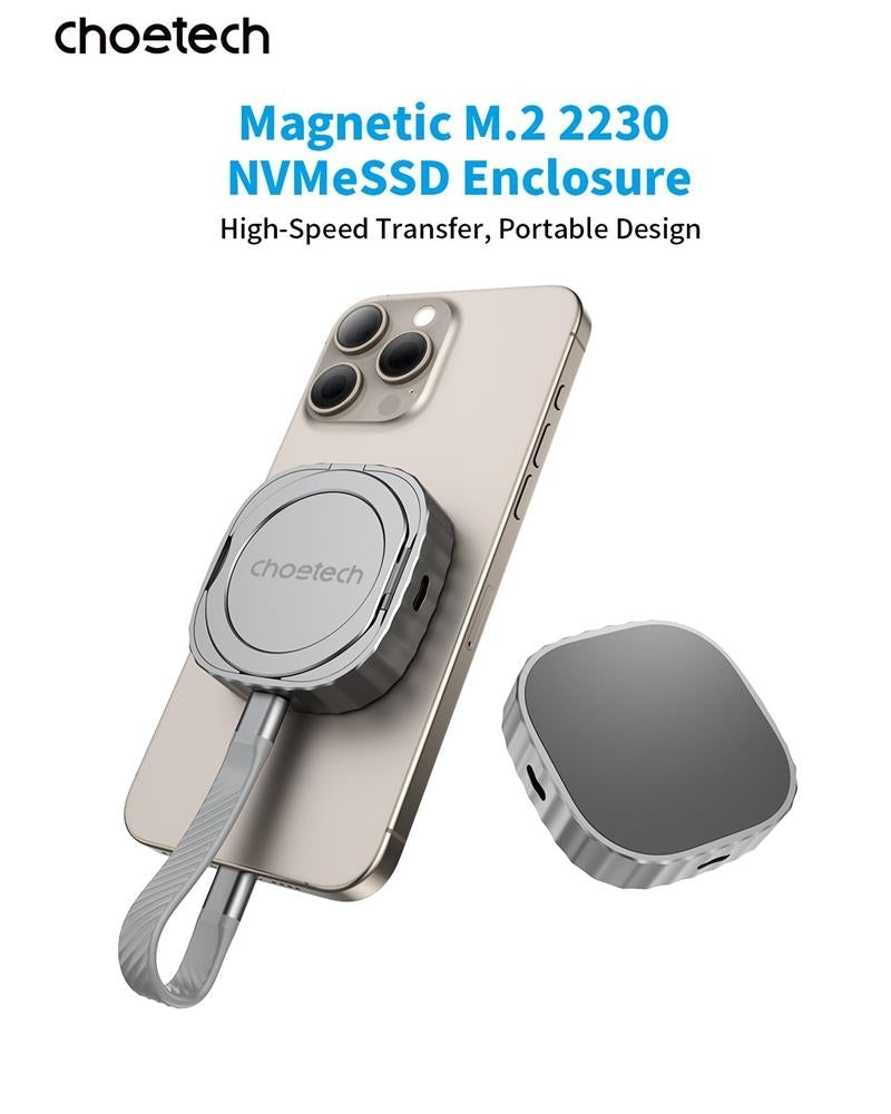 CHOETECH MSE001-GY Dual USB-C Port M.2 NVME 2230 Protocol SSD Enclosure with PD100W input Enclosure (Support 2TB Max)