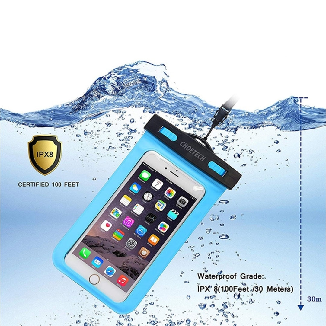 CHOETECH WPC007-BE Universal WaterProof Cell Phone Pouch bag up to 8-inch (Blue)