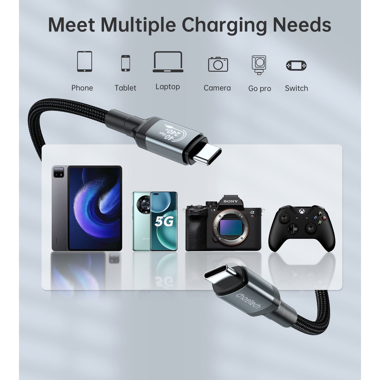 CHOETECH XCC-1040 USB-C M to M 240W Super Fast Speed Gen3 Cable 1.2M