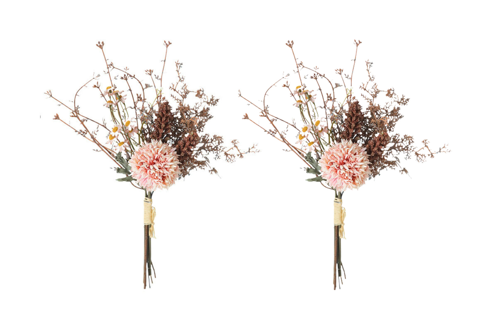 Artificial Chrysanthemums Natural Bouquet 35cm - Set of 2 Bunch